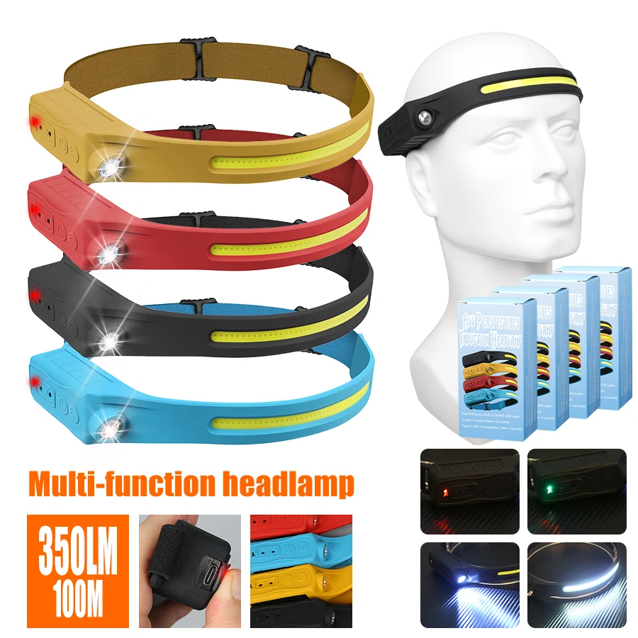 Headlamp - Lampe frontale Rechargeable 350 Lumen capteur