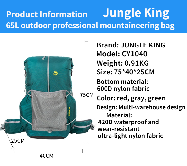 Sac à dos de randonnée JungleK - Lightweight Backpack 65L avis et prix
